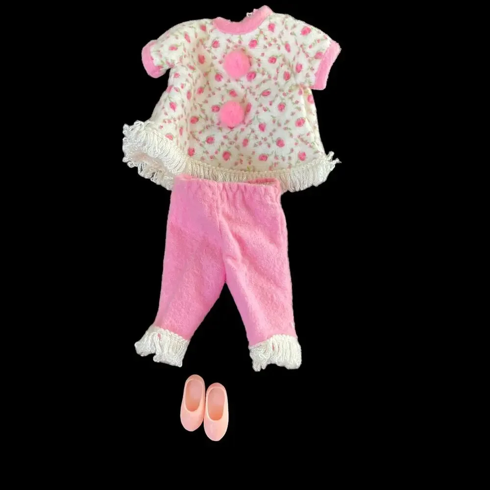 Vintage Tammy Family Doll Clothes 9403 Bed Time Fringed Pajamas Pink & Shoes